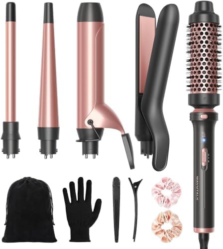 Five in one tapered wand with thermal brush