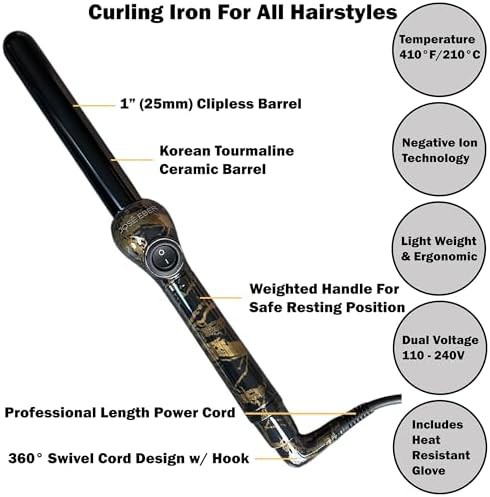 Black marble clipless curling iron 1 inch — photo 3