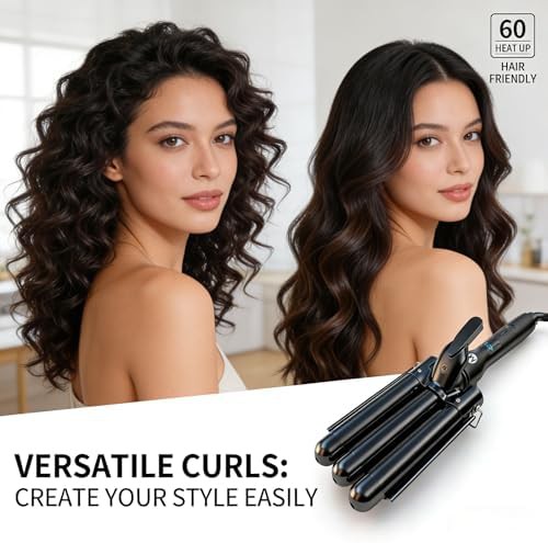 Black three barrel ceramic hair waver — photo 5
