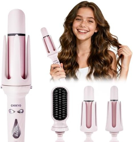 Pink automatic curler and straightener set
