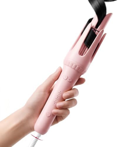 Pink automatic rotating ceramic curling wand