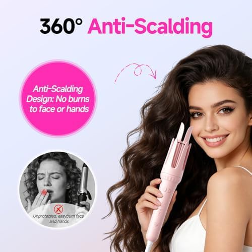 Pink automatic rotating ceramic curling wand — photo 5
